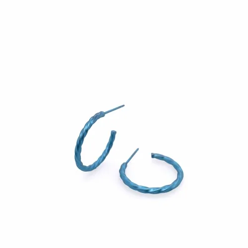 Small Twisted Light Blue Hoop Earrings